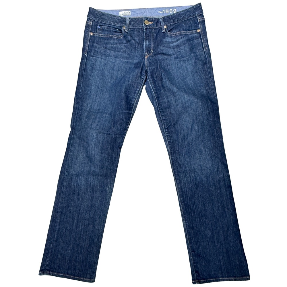 Gap 1969 Womens 30 10 Real Straight Jeans Blue Dark Wash Stretch Y2K - Picture 2 of 11